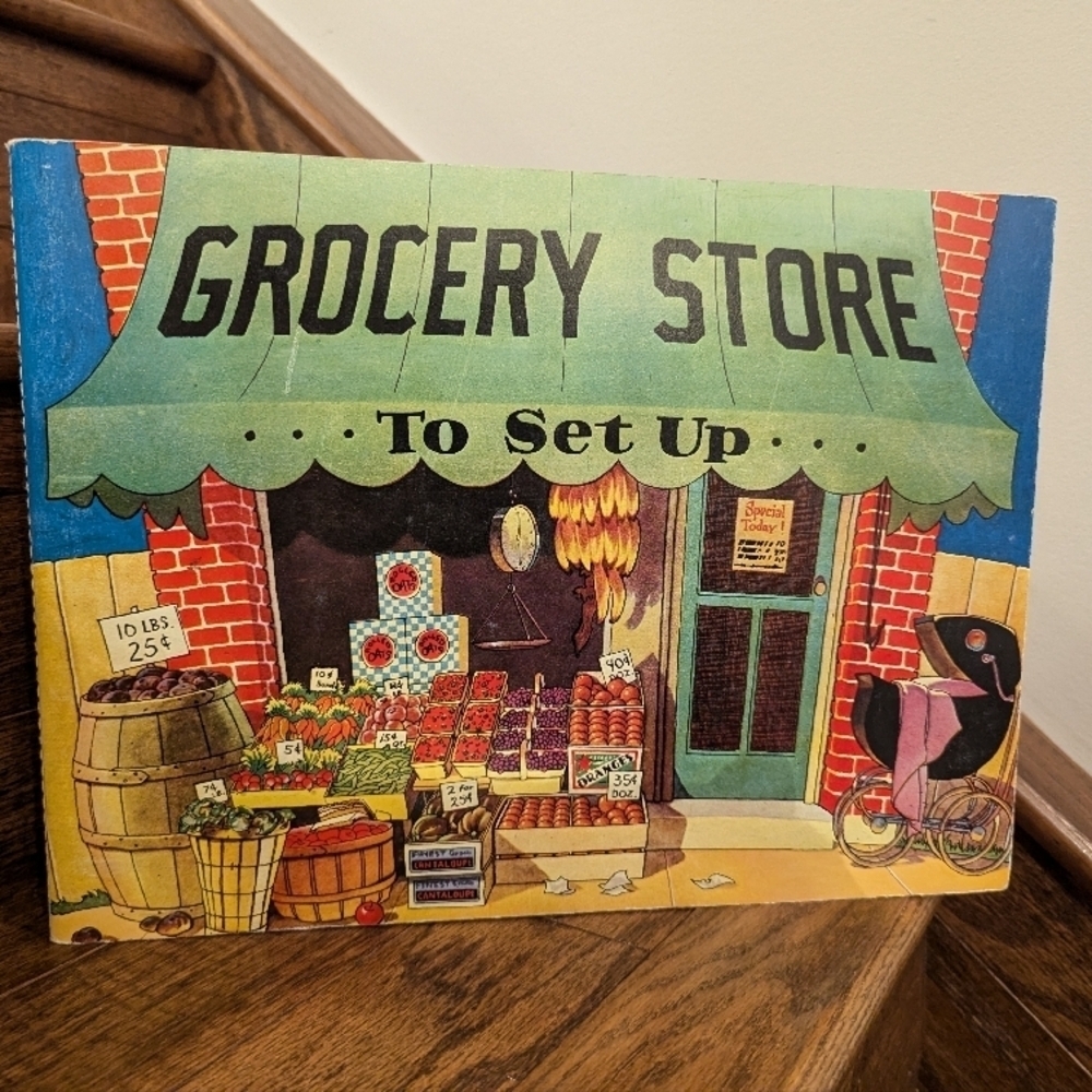 Vintage 1970s Paper Doll Play Book - Grocery Store cut out play set
